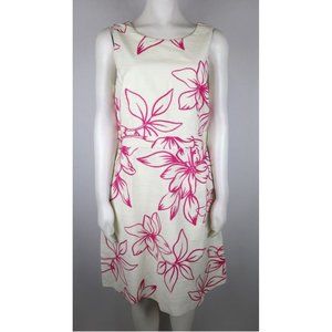 Ann Taylor Cream Midi Dress with Pink Floral Outline